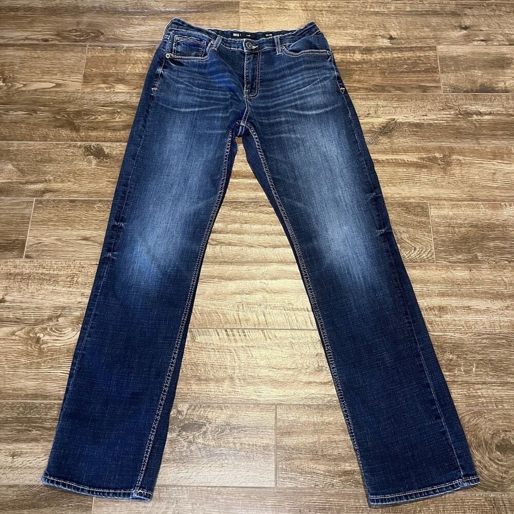 BKE Jake Straight Jeans Men's 30x35 Blue Whiskered Dark Wash Denim Stretch